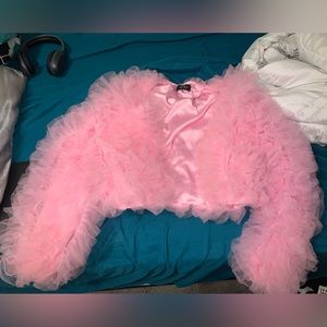 A bubble gum and pastel pink mix ruffle jacket
